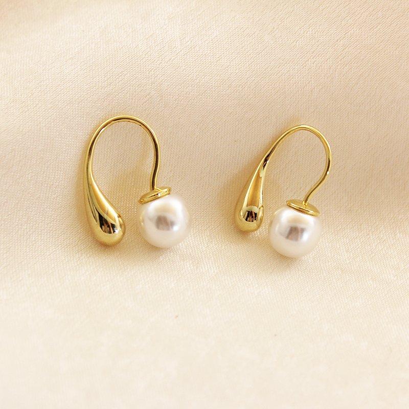 Korean style simple and versatile double-sided pearl water droplet earrings, women's hook temperament, clothing accessories, earrings, trendy earrings