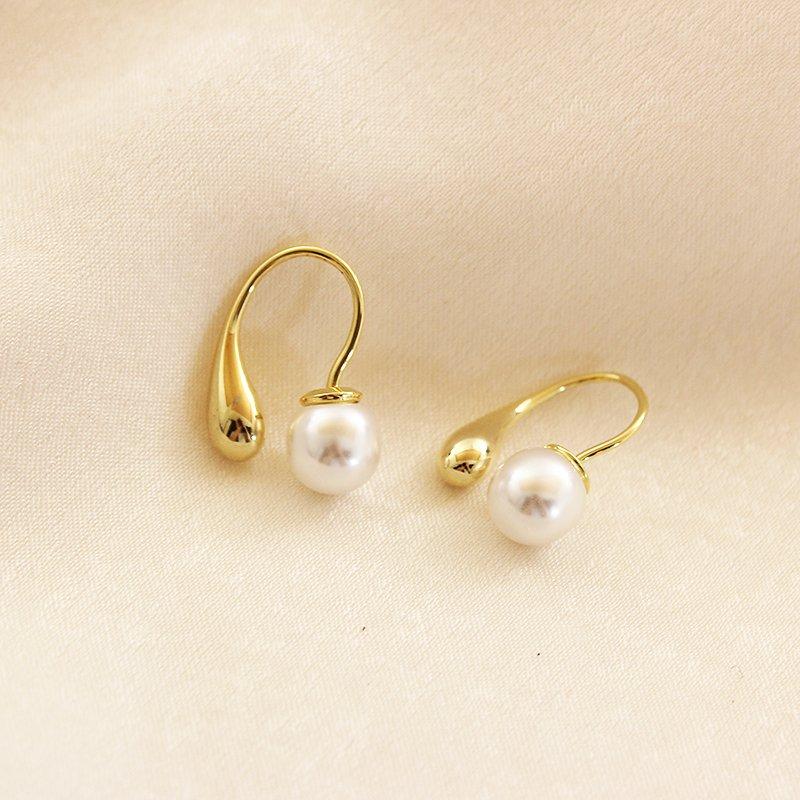 Korean style simple and versatile double-sided pearl water droplet earrings, women's hook temperament, clothing accessories, earrings, trendy earrings