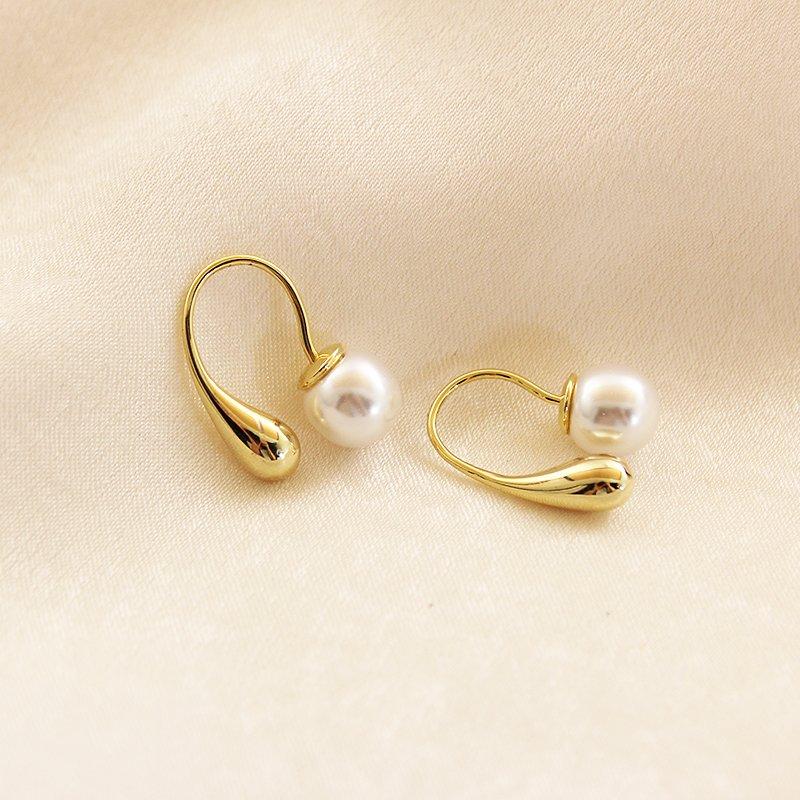 Korean style simple and versatile double-sided pearl water droplet earrings, women's hook temperament, clothing accessories, earrings, trendy earrings