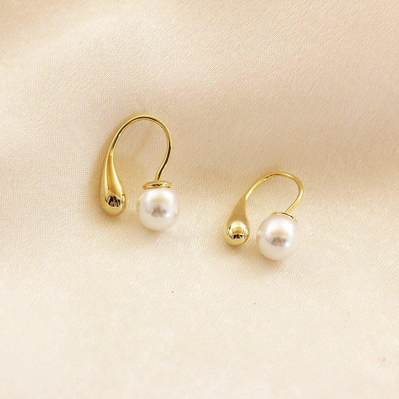 Korean style simple and versatile double-sided pearl water droplet earrings, women's hook temperament, clothing accessories, earrings, trendy earrings