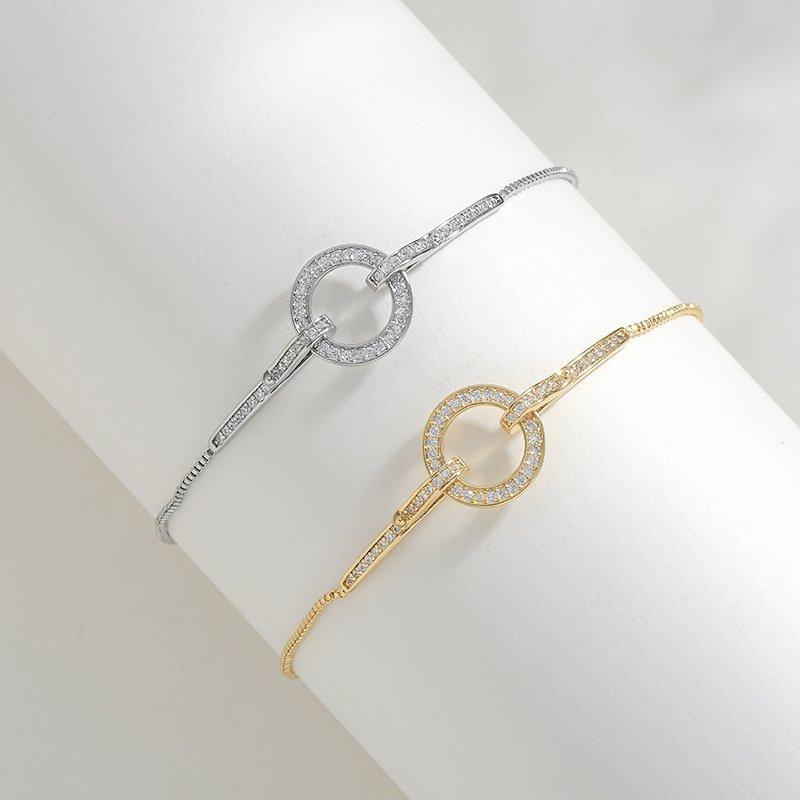 Korean version double ring bracelet, new fashion, light luxury, rhinestone adjustable bracelet, women's geometric circle, simple and versatile bracelet