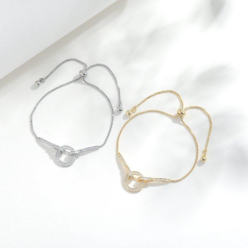 Korean version double ring bracelet, new fashion, light luxury, rhinestone adjustable bracelet, women's geometric circle, simple and versatile bracelet