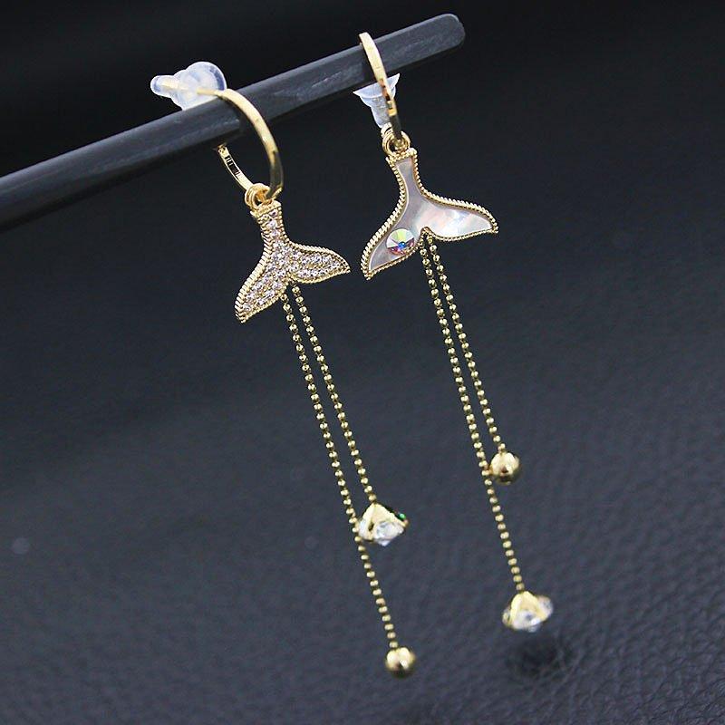 Korean version long tassel earrings mermaid series shell fish tail earrings dreamy and exquisite 925 pin earrings