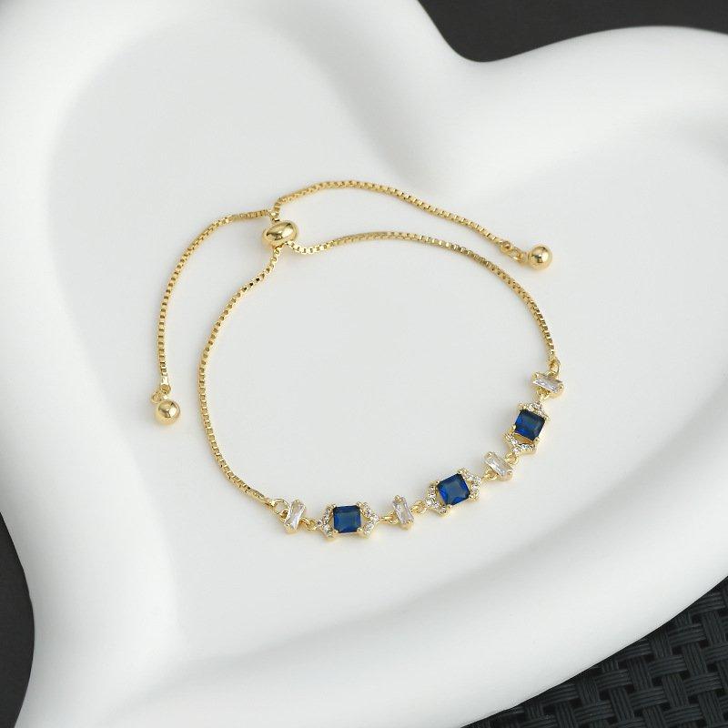 Exquisite Sapphire Crystal Geometric Cube Adjustable Bracelet for Women