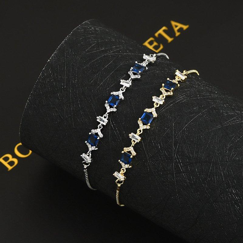 Exquisite Sapphire Crystal Geometric Cube Adjustable Bracelet for Women