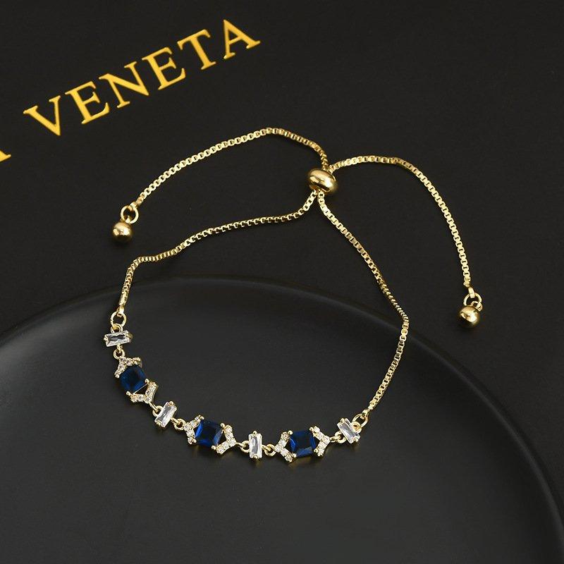 Exquisite Sapphire Crystal Geometric Cube Adjustable Bracelet for Women