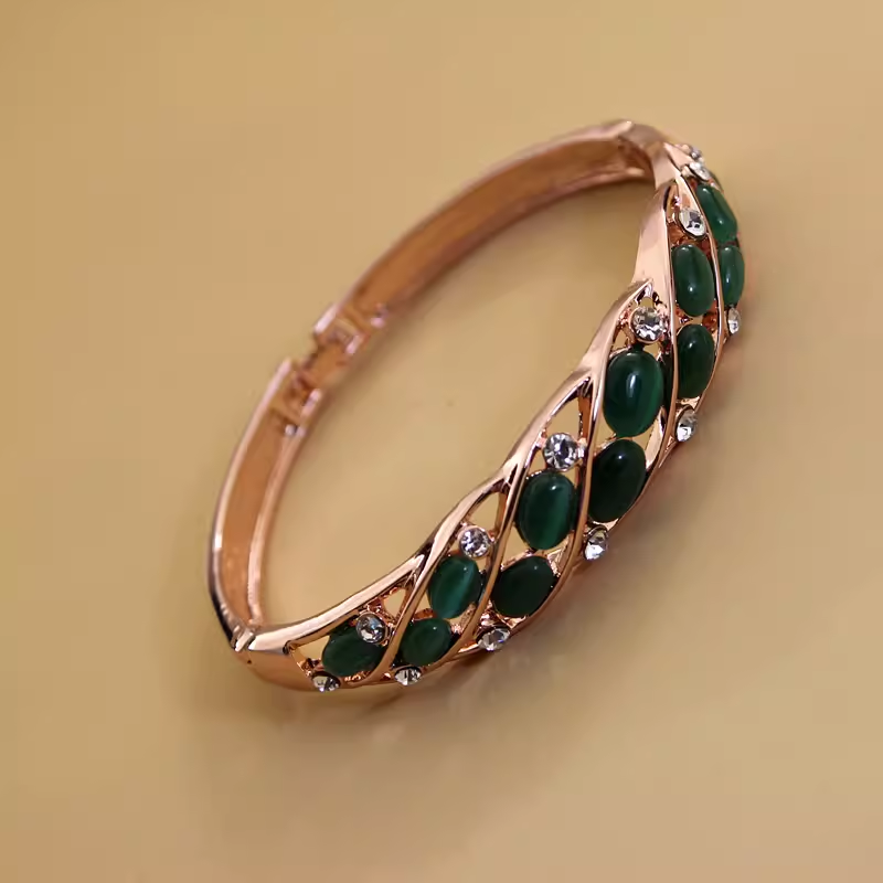 Rose gold bracelet Korean version women's green cat eye stone bracelet new fashionable and versatile rhinestone bracelet trendy