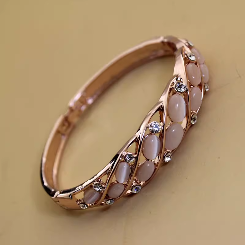 Rose gold bracelet Korean version women's green cat eye stone bracelet new fashionable and versatile rhinestone bracelet trendy