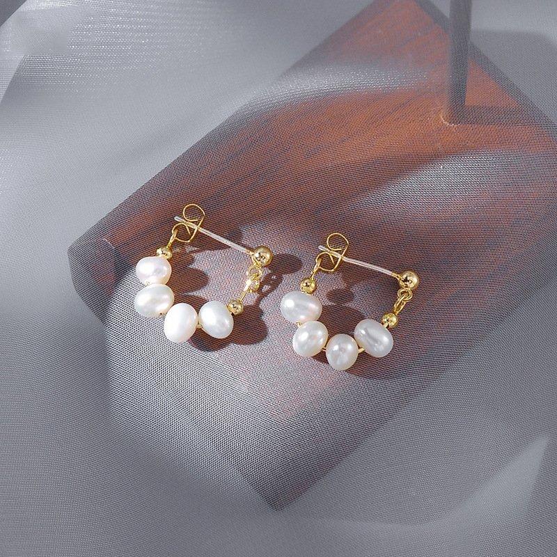 S925 Silver Stud Post Baroque Freshwater Pearl Earrings for Women - High Grade, Light Luxury, Natural Handmade Style, Trendy