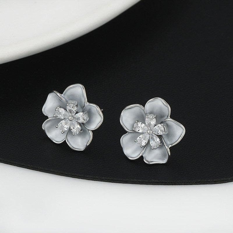 S925 Silver stud post Camellia Earrings, a new popular design with a sense of niche, light luxury, and atmospheric design. Women's anti allergic earrings