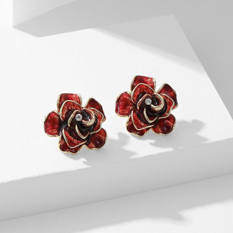 S925 Silver stud post Earrings Women's Flower Rose Blossoms Camellia Earrings Fashionable Light Luxury High End Temperament Exaggerated Earrings