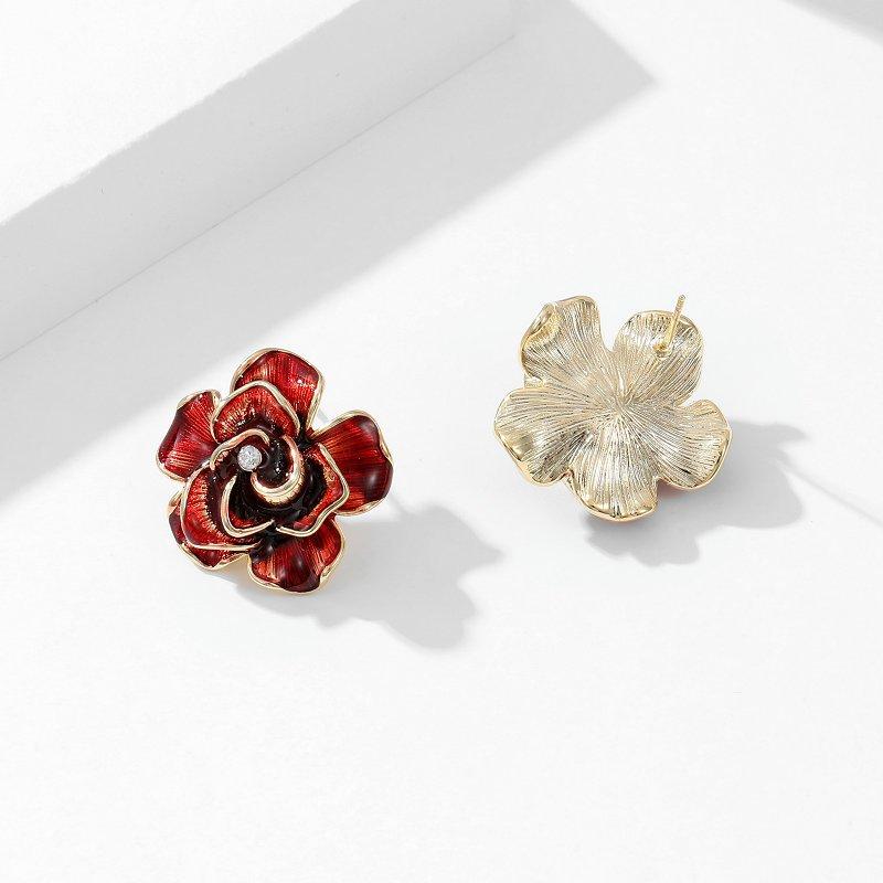 S925 Silver stud post Earrings Women's Flower Rose Blossoms Camellia Earrings Fashionable Light Luxury High End Temperament Exaggerated Earrings