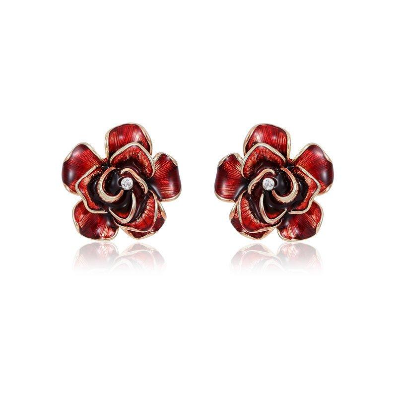 S925 Silver stud post Earrings Women's Flower Rose Blossoms Camellia Earrings Fashionable Light Luxury High End Temperament Exaggerated Earrings