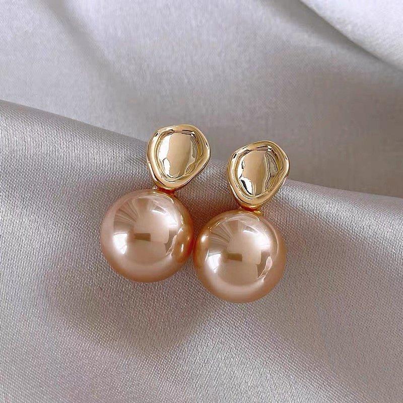 S925 Silver stud post Earrings with Korean Style, Grey Pearl Earrings, Geometric Luxury Earrings, Simple Commuter Versatile Earrings