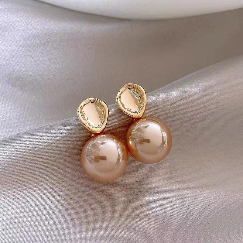 S925 Silver stud post Earrings with Korean Style, Grey Pearl Earrings, Geometric Luxury Earrings, Simple Commuter Versatile Earrings