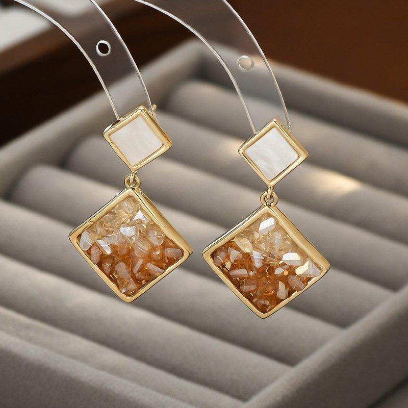 S925 Silver stud post Geometric Square Earrings 2024 New Style Simple and Versatile Fashion Crystal Earrings Anti Allergy Earrings