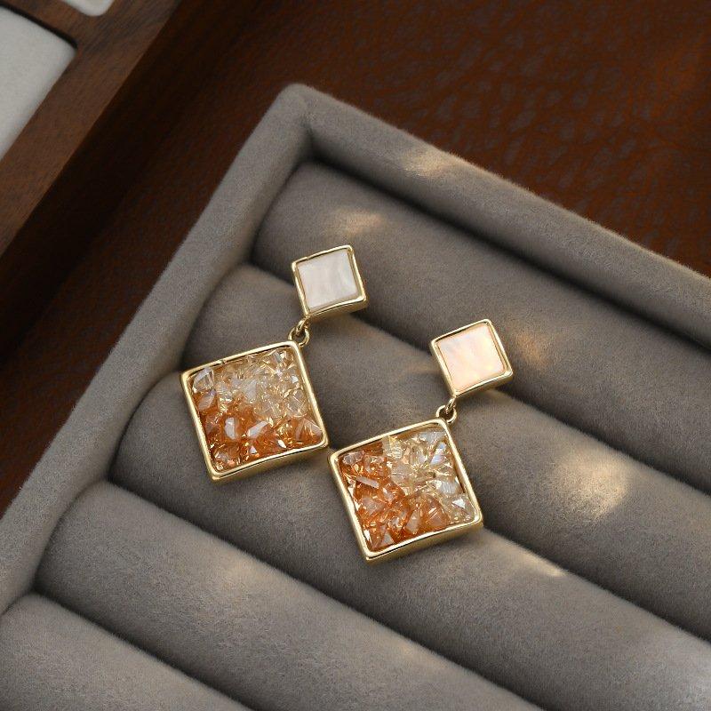 S925 Silver stud post Geometric Square Earrings 2024 New Style Simple and Versatile Fashion Crystal Earrings Anti Allergy Earrings