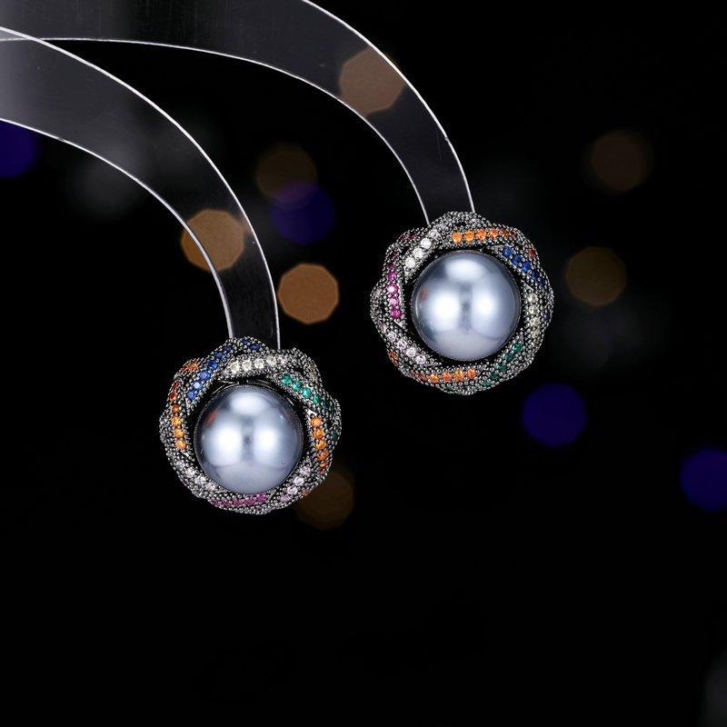 S925 silver stud post elegant temperament high-end earrings design sense interwoven lines light luxury high-end feeling zircon pearl earrings