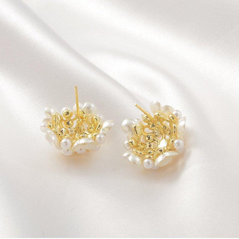 S925 silver stud post flower ball embroidered ball flower petals sweet earrings temperament fairy niche light luxury earrings earrings trendy