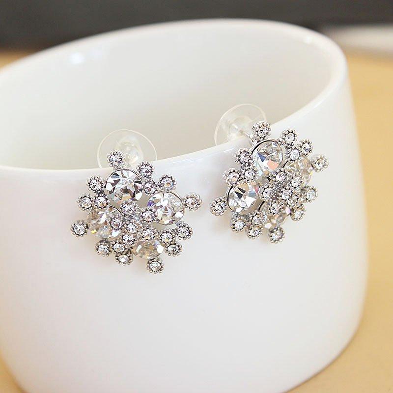 Sparkling rhinestones, large earrings, Japanese and Korean new autumn and winter red crystal earrings, women's internet famous 925 sterling silver stud post earrings, trendy