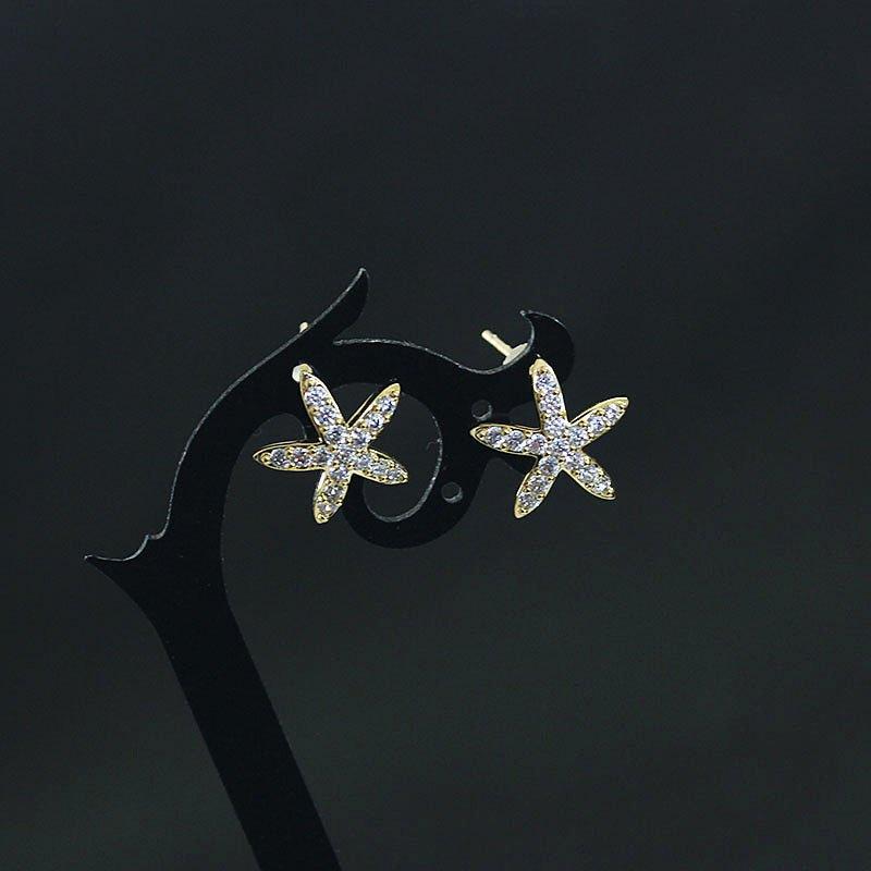 Starfish earrings for women, 925 sterling silver stud post forest series star anti allergy earrings, small and versatile rhinestone earrings decoration for women