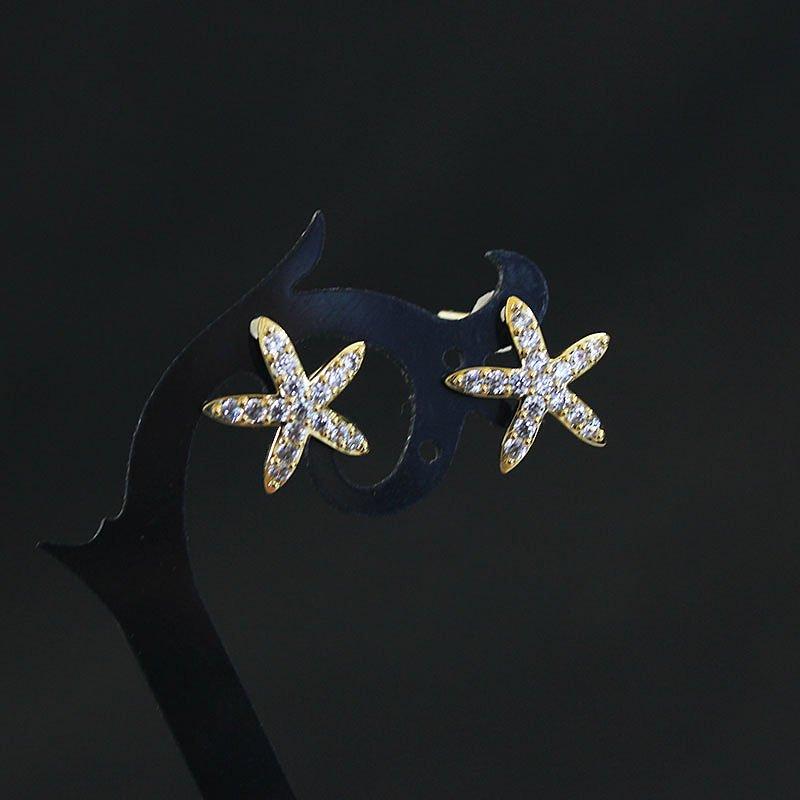 Starfish earrings for women, 925 sterling silver stud post forest series star anti allergy earrings, small and versatile rhinestone earrings decoration for women