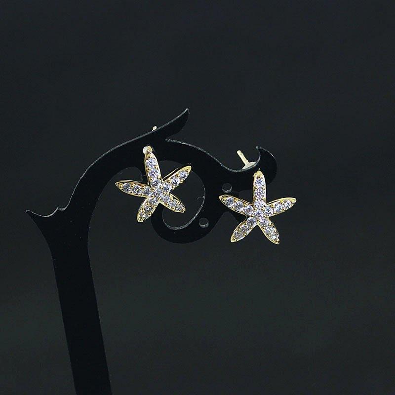 Starfish earrings for women, 925 sterling silver stud post forest series star anti allergy earrings, small and versatile rhinestone earrings decoration for women