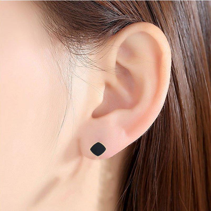 Temperament OL925 Silver stud post Earrings 2019 New Japanese and Korean Women's Geometric Diamond Black Anti Allergy Cold Wind Earrings