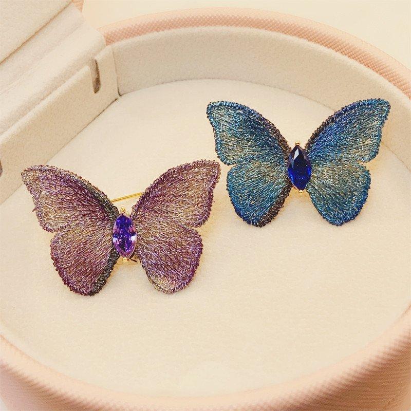 Vintage handmade embroidery butterfly brooch elegant temperament versatile coat dress accessories exquisite anti slip pin