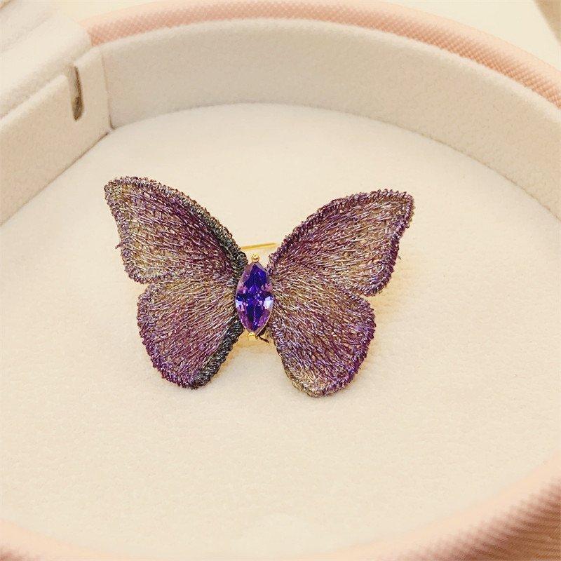 Vintage handmade embroidery butterfly brooch elegant temperament versatile coat dress accessories exquisite anti slip pin