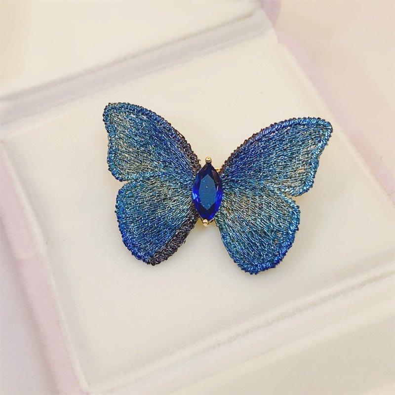 Vintage handmade embroidery butterfly brooch elegant temperament versatile coat dress accessories exquisite anti slip pin