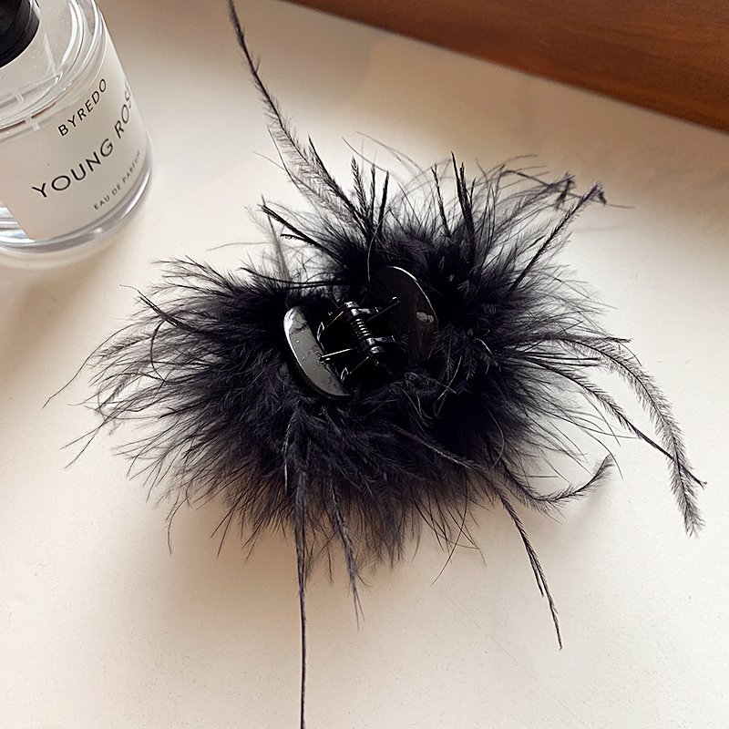 Black feather hair clip, grab clip, female back of the head, 2024 new high-end clip, shark clip, half zip hair accessory