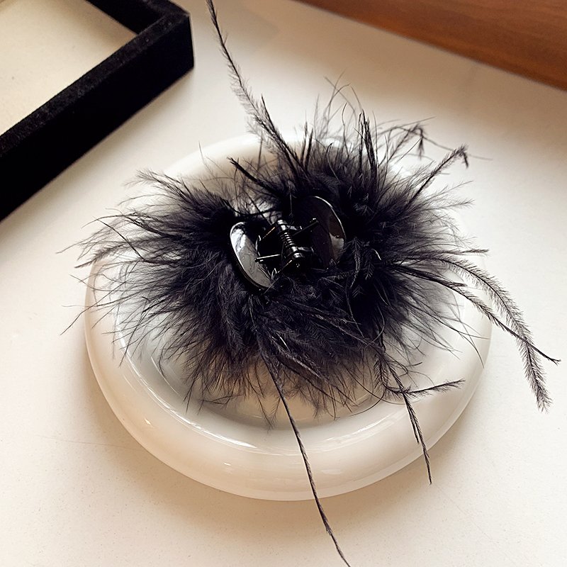 Black feather hair clip, grab clip, female back of the head, 2024 new high-end clip, shark clip, half zip hair accessory