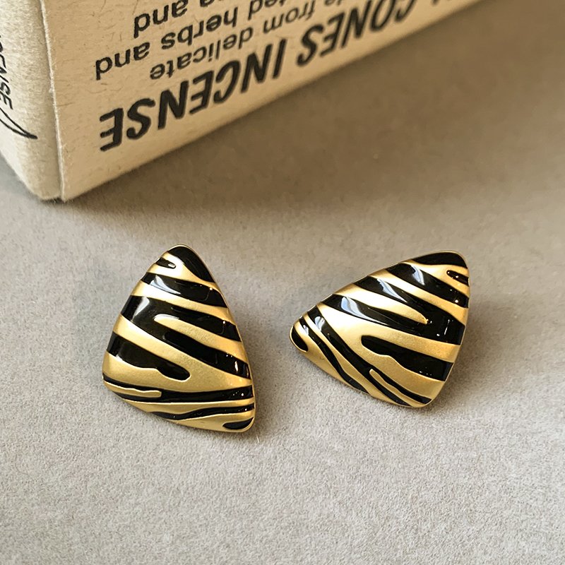 Black gold zebra pattern drop glazed earrings for women 2024 new explosive style earrings with light luxury and high-end feel