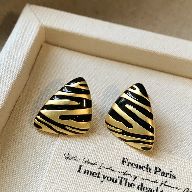 Black gold zebra pattern drop glazed earrings for women 2024 new explosive style earrings with light luxury and high-end feel