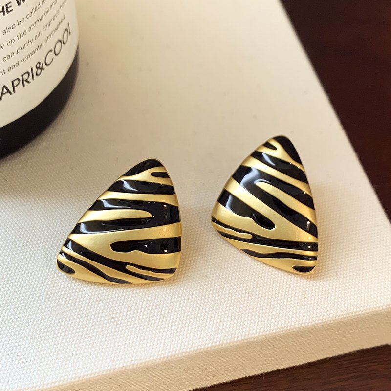 Black gold zebra pattern drop glazed earrings for women 2024 new explosive style earrings with light luxury and high-end feel