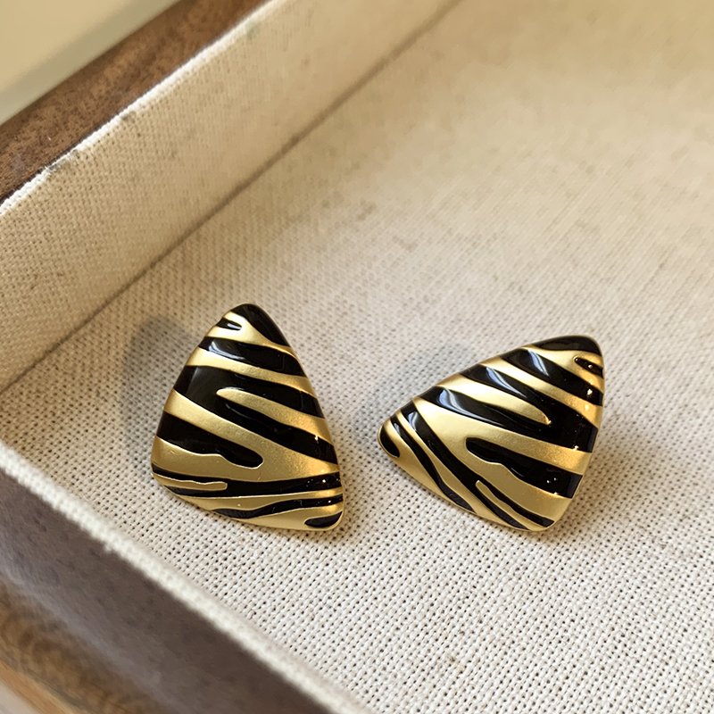 Black gold zebra pattern drop glazed earrings for women 2024 new explosive style earrings with light luxury and high-end feel