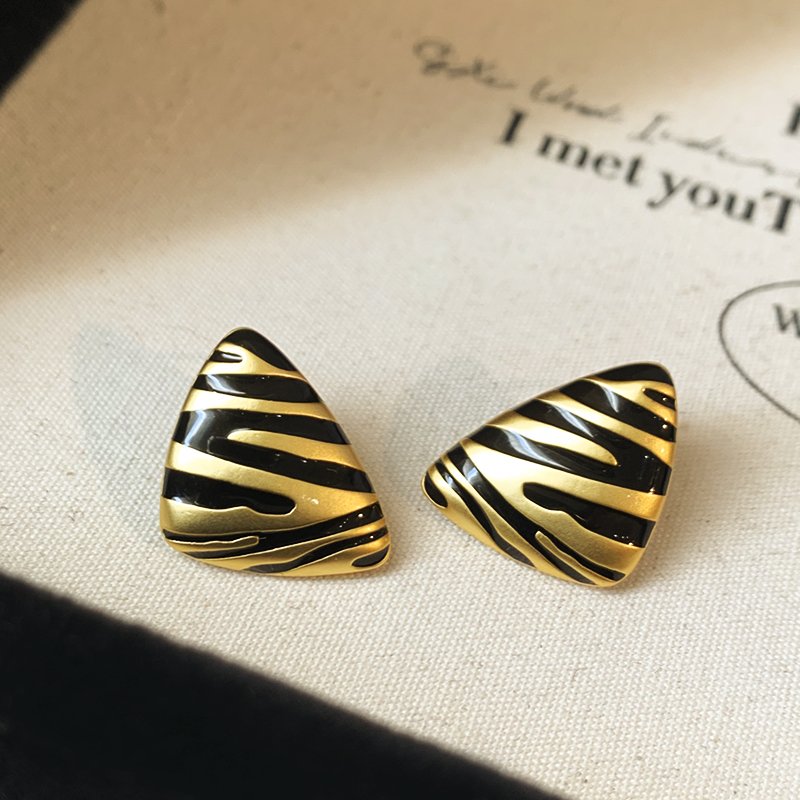 Black gold zebra pattern drop glazed earrings for women 2024 new explosive style earrings with light luxury and high-end feel