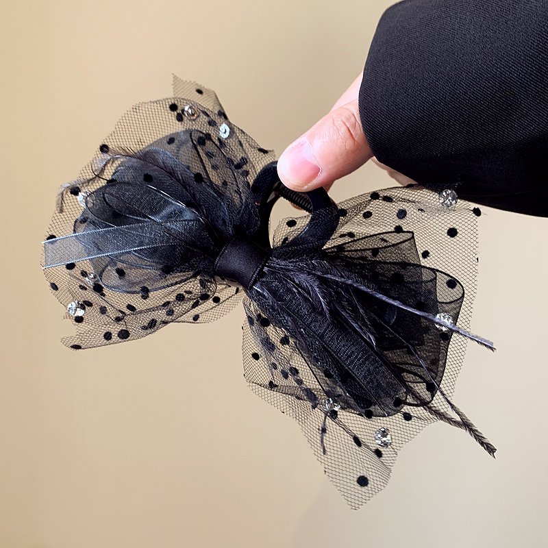 Black lace feather bow clip hair clip for women's back of the head 2024 new high-end shark clip accessory