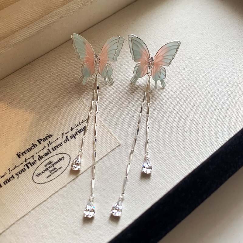 Butterfly tassel earrings, women's light luxury high-end earrings, 2024 new popular item, niche unique earrings, summer earrings