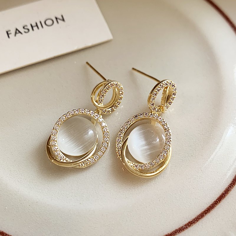 Cat's Eye Stone Earrings, Women's Light Luxury High End Earrings, 2024 New Explosive s925 Pure Silver stud post, Unique Earrings