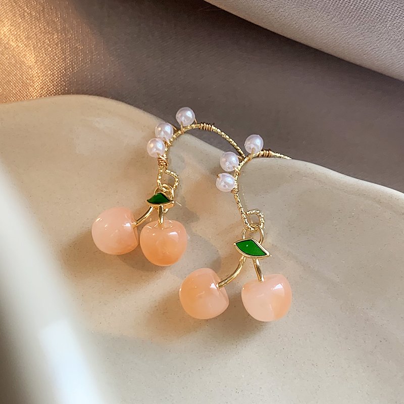 Cherry Pearl Earrings for Women, Light Luxury, High Grade Earrings, 2024 New Popular Style, Unique Design, Earrings and Accessories