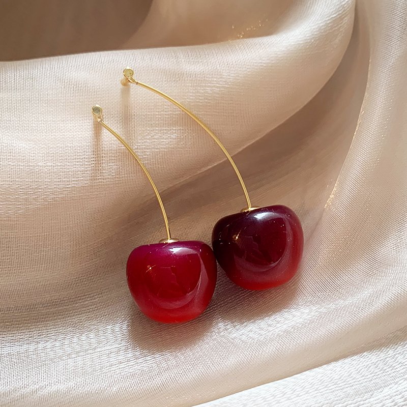 Cherry earrings for women with a light luxury and high-end feel, red cherry earrings, 2024 new popular and unique ear accessories