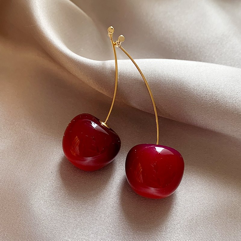 Cherry earrings for women with a light luxury and high-end feel, red cherry earrings, 2024 new popular and unique ear accessories