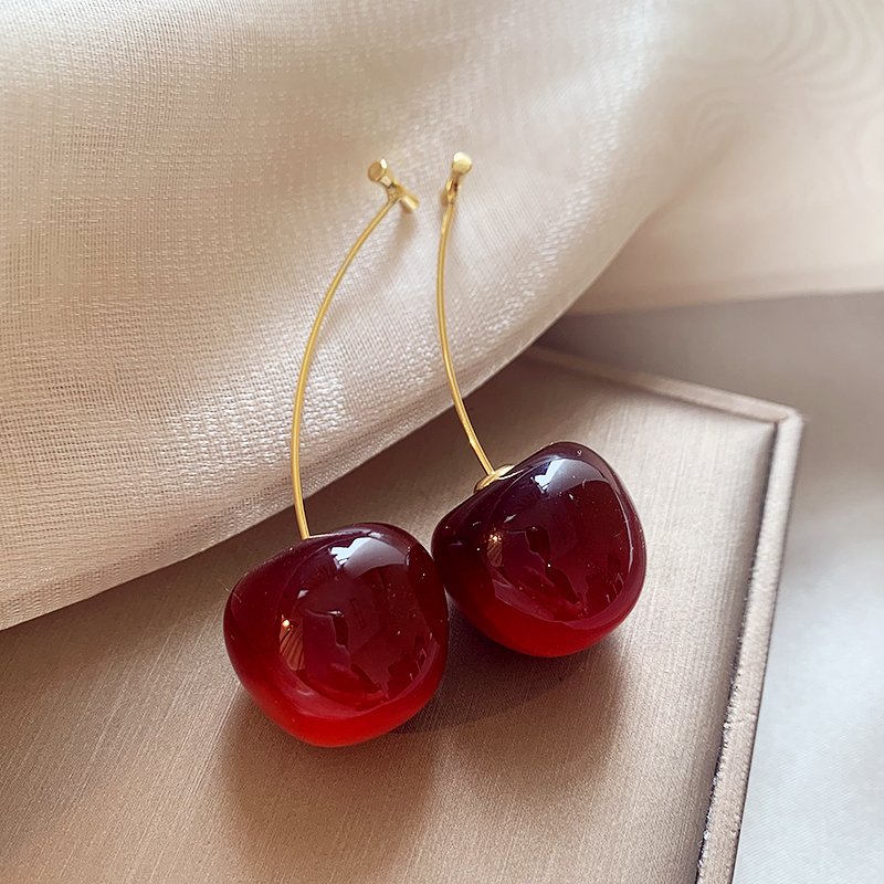 Cherry earrings for women with a light luxury and high-end feel, red cherry earrings, 2024 new popular and unique ear accessories