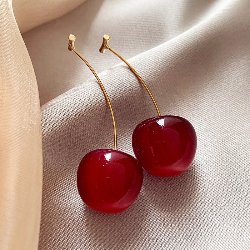 Cherry earrings for women with a light luxury and high-end feel, red cherry earrings, 2024 new popular and unique ear accessories