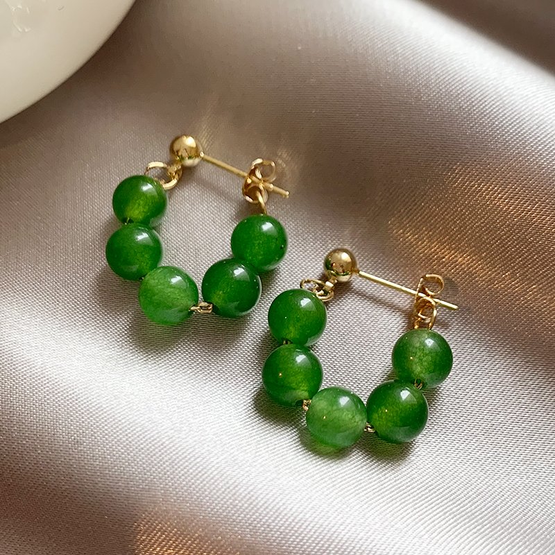 Chinese style green bead earrings for women 2024 new popular high-end earrings light luxury niche unique earrings earrings earrings