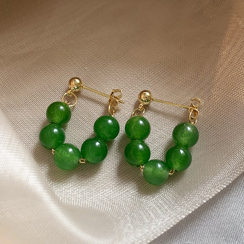 Chinese style green bead earrings for women 2024 new popular high-end earrings light luxury niche unique earrings earrings earrings