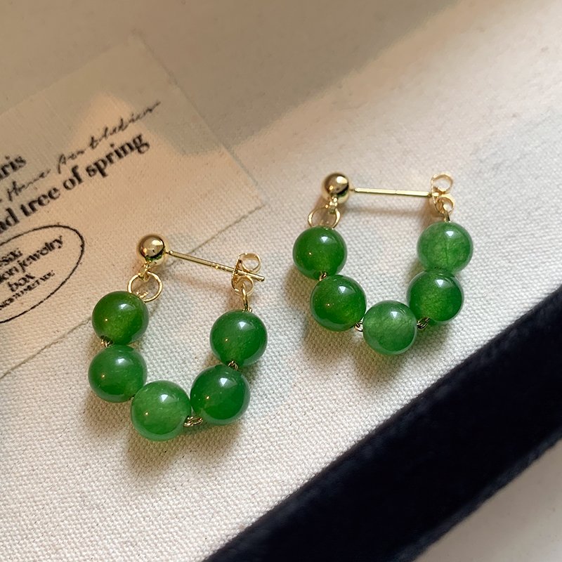 Chinese style green bead earrings for women 2024 new popular high-end earrings light luxury niche unique earrings earrings earrings