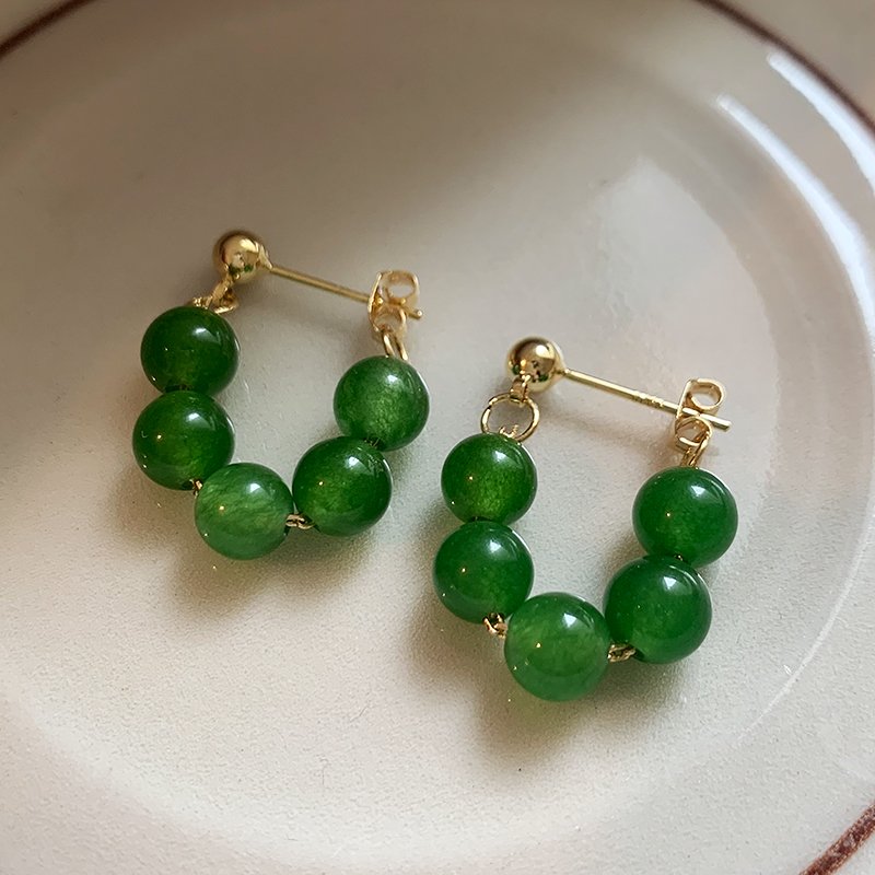 Chinese style green bead earrings for women 2024 new popular high-end earrings light luxury niche unique earrings earrings earrings